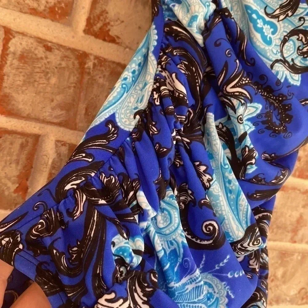 Robby‎ Len Blue Paisley Shirred One Piece Swim Suit